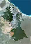 Guyana, Südamerika, True Colour-Satellitenbild mit Maske. Satellitenaufnahme von Guyana (mit Maske). Dieses Bild wurde aus Daten von Satelliten LANDSAT 5 & 7 erworbenen zusammengestellt.