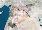 Syrie, Moyen-Orient, Asie, True Image Satellite couleur avec masque. Vue satellite de la Syrie (avec masque). Cette image a été compilée à partir de données acquises par les satellites LANDSAT 5 & 7.