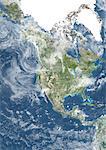 L'Amérique du Nord avec la couverture nuageuse, True Image Satellite de la couleur. Couleur vraie image satellite de l'Amérique du Nord avec la couverture nuageuse. Cette image en projection conique conforme de Lambert a été compilée à partir de données acquises par les satellites LANDSAT 5 & 7.