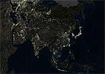 Asien in der Nacht, True Colour Satellitenbild. Echtfarben-Satellitenbild Asiens in der Nacht. Dieses Bild in azimutale gleich Bereich Lambert-Projektion kompiliert wurde aus Daten von Satelliten LANDSAT 5 & 7 erworben.