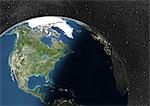 Globe Showing Northern America, True Colour Satellite Image. True colour satellite image of the Earth showing Northern America, half in shadow. This image in orthographic projection was compiled from data acquired by LANDSAT 5 & 7 satellites.