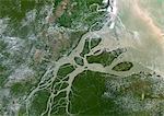 Amazon Delta, Brazil, True Colour Satellite Image. True colour satellite image of the mouth of the river Amazon, one of the longest river in the world with numerous bends and tributaries. Composite image compiled from LANDSAT data taken between 1986 and 2001.