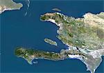 Haïti, Image Satellite couleur vraie avec masque. Haïti, image satellite couleur vraie avec masque. Cette image a été compilée à partir de données acquises par les satellites LANDSAT 5 & 7.