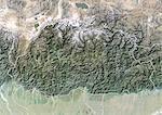 Bhutan, Satellite Image With Bump Effect, With Border