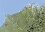 Brunei, Image Satellite avec effet de relief, avec bordure