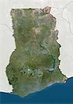 Ghana, True Colour Satellite Image With Border and Mask