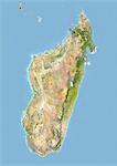 Madagascar, Image Satellite avec effet de relief, avec bordure