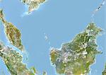 Malaisie, Image Satellite avec effet de relief, avec bordure