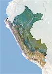 Pérou, Image Satellite avec effet de relief, avec bordure et masque