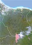 Suriname, Image Satellite avec effet de relief, avec bordure