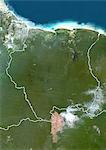 Suriname, Image Satellite couleur vraie avec bordure