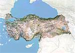 Turquie, Image Satellite avec effet de relief, avec bordure et masque