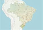 Brésil et l'état du Rio Grande do Sul, carte en Relief