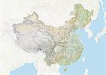 China, Relief Map With Boundaries of Provinces