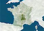 France et la région d'Auvergne, True Image Satellite en couleurs