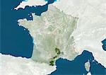 France et la région du Languedoc-Roussillon, True Image Satellite en couleurs