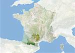 France and the Region of Midi-Pyrenees, Satellite Image With Bump Effect