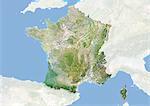 France, Satellite Image With Bump Effect, With Boundaries of Regions