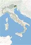 L'Italie et la région du Frioul-Vénétie julienne, Image Satellite avec effet de relief
