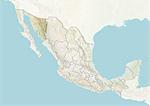 Mexico and the State of Sonora, Relief Map