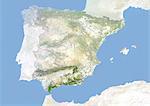 Spain and the Region of Andalusia, Satellite Image With Bump Effect