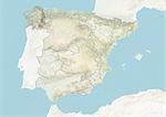 Spain and the Region of Galicia, Relief Map