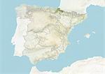 Spain and the Region of Navarre, Relief Map