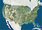 USA, True Colour-Satellitenbild mit Staatsgrenzen