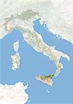 Italy and Sicily, Satellite Image With Bump Effect