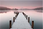 Frost Covered Dock on Misty Morning, Lake District National Park, Cumbria, England