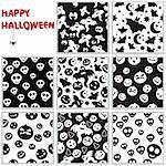 Collection of halloween seamless patterns. Vector illustration.