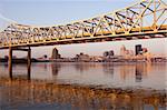 Yellow bridge in Louisville on Ohio River in Louisville, Kentucky