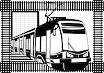 Tram. Urban electric. Black and white illustration