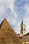City church and pyramid in the city center of Karlsruhe, Germany