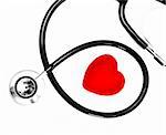 stethoscope and a red heart over a white background