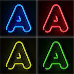 Highly detailed neon sign with the letter A in four colors