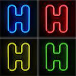 Highly detailed neon sign with the letter H in four colors