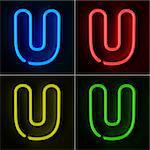 Highly detailed neon sign with the letter T in four colors