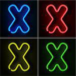 Highly detailed neon sign with the letter X in four colors