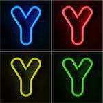 Highly detailed neon sign with the letter Y in four colors