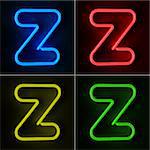 Highly detailed neon sign with the letter Z in four colors