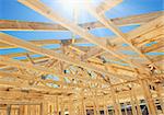 New residential construction home framing with roof view