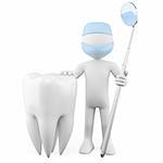 Dentist with a tooth and a mouth mirror. Rendered at high resolution on a white background with diffuse shadows.