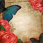 Vintage card for the holiday with butterfly and roses  on the abstract background