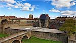 Image of the Entrance in The Carcassonne as it is seen from the castle.Carcassonne is a very famous fortified medieval town located in the Languedoc-Roussillon (Aude department) region in the South of France.