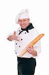 chef with loaf isolated on white background