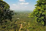 The gardens of Sigiriya, view from the summit of the Sigiriya rock in Sri Lanka, ancient fortress and buddhist monastery