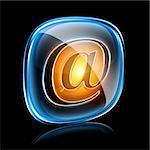 email icon neon, isolated on black background