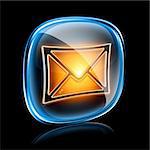 Envelope icon neon, isolated on black background