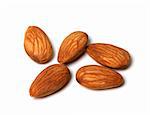 Almonds isolated on white background. Close up view.